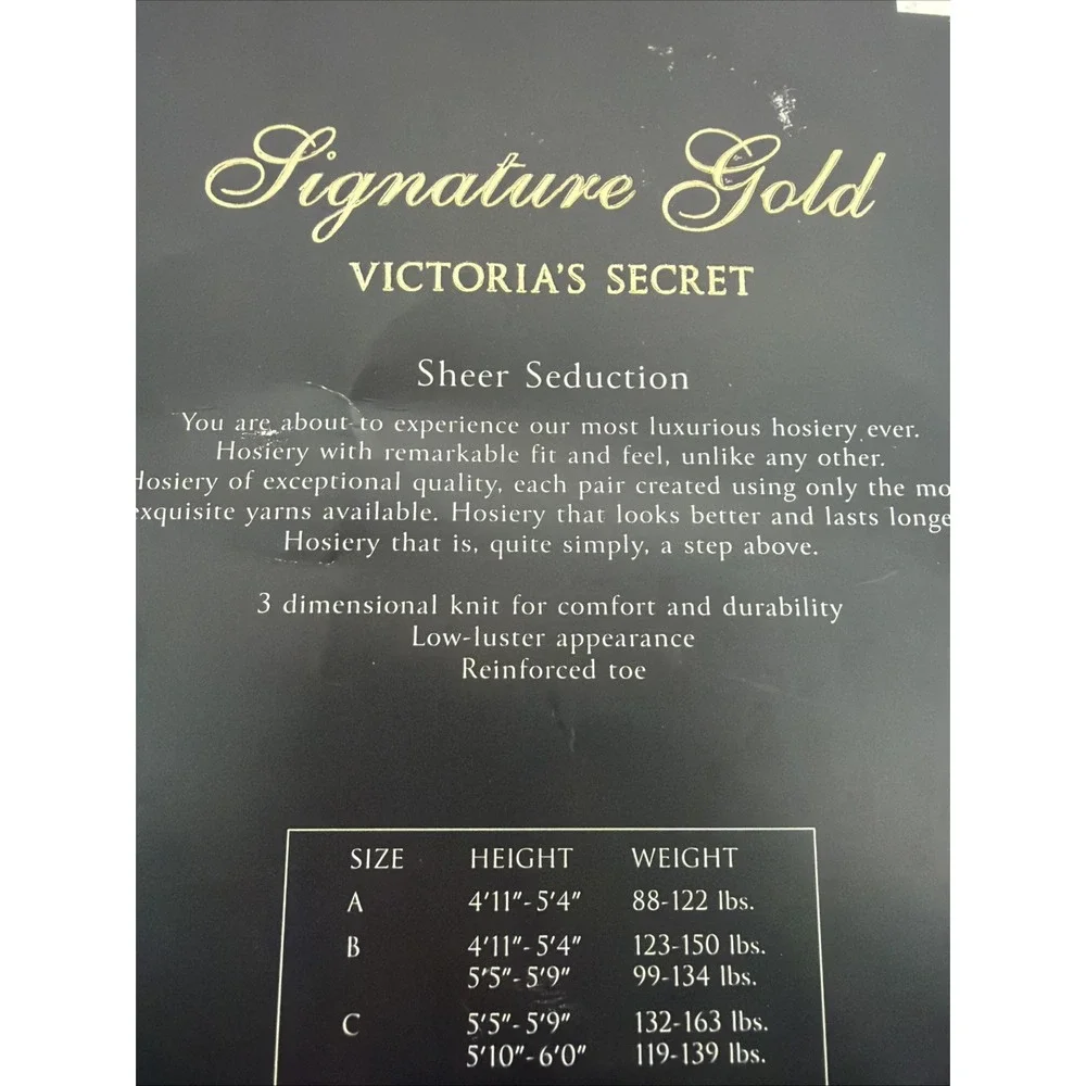 Victoria's Secret Signature Gold Sheer Seduction Stockings 15 Denier Black SizeB